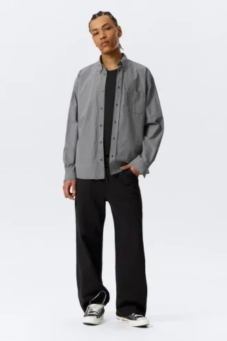 Camisas holgadas de popelín con botones – Cuadros negros