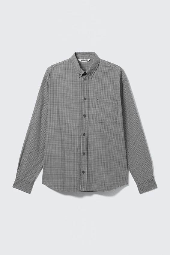 Camisas holgadas de popelín con botones – Cuadros negros Camisas holgadas de popelín con botones – Cuadros negros
