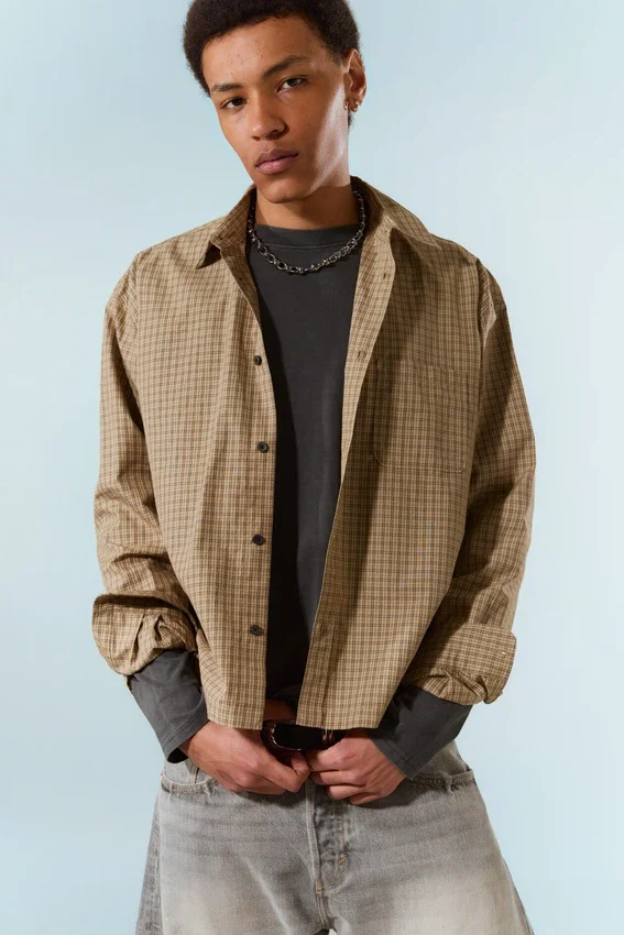 Camisas holgadas de popelín – Cuadros beige Camisas holgadas de popelín – Cuadros beige