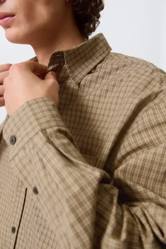 Camisas holgadas de popelín – Cuadros beige