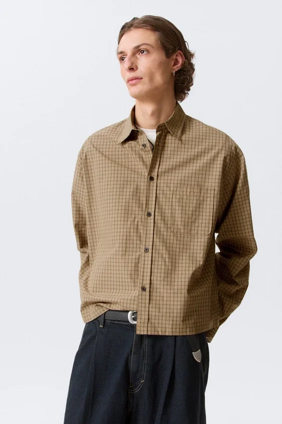 Camisas holgadas de popelín – Cuadros beige Camisas holgadas de popelín – Cuadros beige
