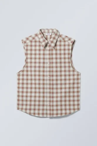 Camisas holgadas sin mangas – Cuadros beige