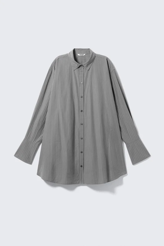 Camisas mini de popelín de algodón – Rayas grises Camisas mini de popelín de algodón – Rayas grises