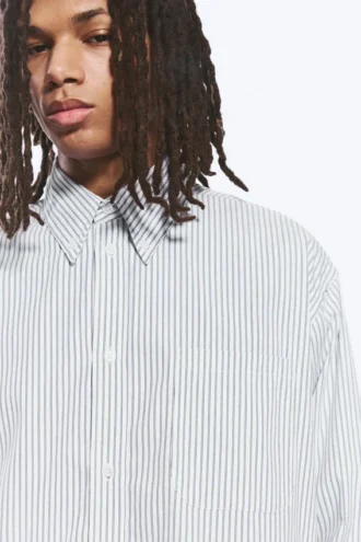 Camisas oversize a rayas con botones – Blanca – Rayas azules