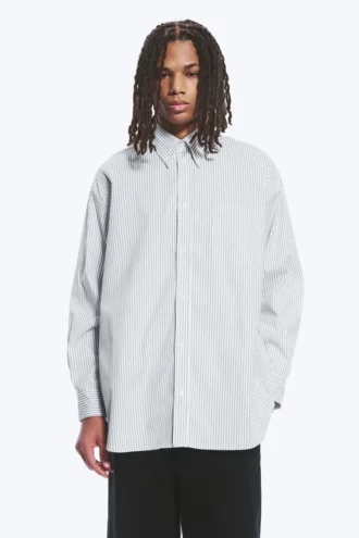 Camisas oversize a rayas con botones – Blanca – Rayas azules