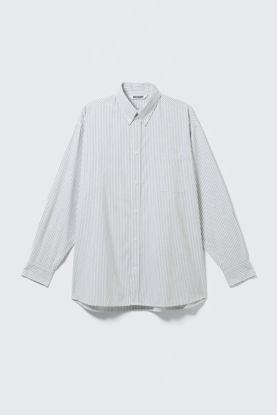 Camisas oversize a rayas con botones – Blanca – Rayas azules Camisas oversize a rayas con botones – Blanca – Rayas azules