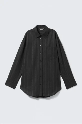 Camisas oversize con botones – Gris oscuro – Rayas metalizadas