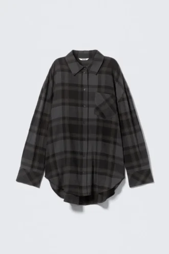 Camisas oversize de algodón de manga larga – A cuadros gris oscuro