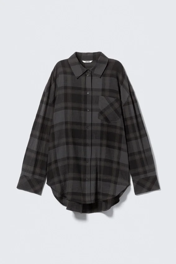 Camisas oversize de algodón de manga larga – A cuadros gris oscuro Camisas oversize de algodón de manga larga – A cuadros gris oscuro