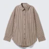 Camisas oversize de algodón de manga larga – Rayas burdeos y amarillas Camisas oversize de algodón de manga larga – Rayas burdeos y amarillas