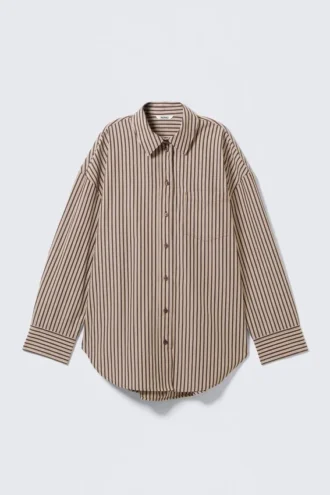 Camisas oversize de algodón de manga larga – Rayas burdeos y amarillas