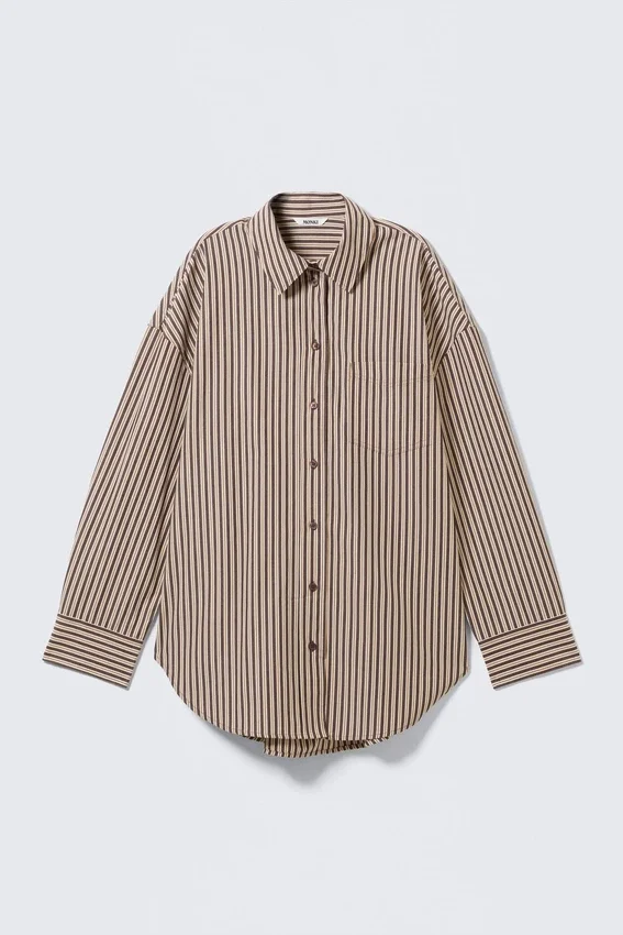 Camisas oversize de algodón de manga larga – Rayas burdeos y amarillas Camisas oversize de algodón de manga larga – Rayas burdeos y amarillas