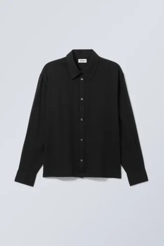 Camisas oversize de corte recto en mezcla de lino – Negro