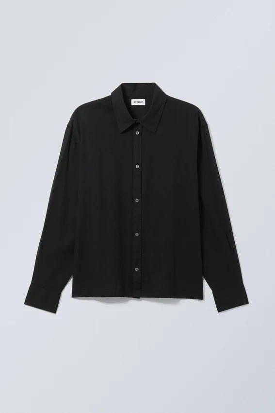 Camisas oversize de corte recto en mezcla de lino – Negro Camisas oversize de corte recto en mezcla de lino – Negro