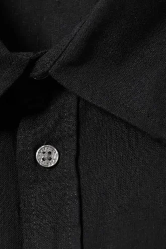 Camisas oversize de corte recto en mezcla de lino – Negro