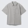 Camisas oversize de lona de algodón de manga corta – Gris claro Camisas oversize de lona de algodón de manga corta – Gris claro