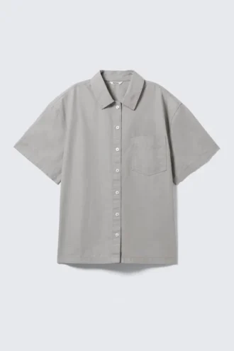 Camisas oversize de lona de algodón de manga corta – Gris claro