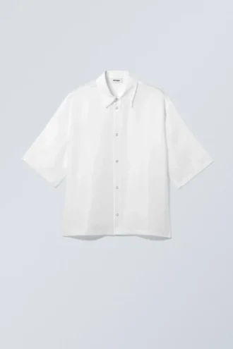 Camisas oversize de manga corta de organza – Blanca