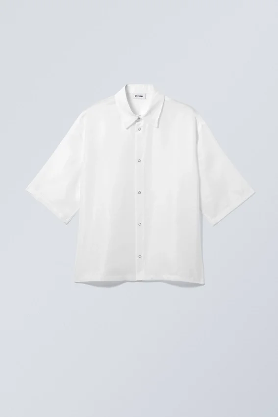 Camisas oversize de manga corta de organza – Blanca Camisas oversize de manga corta de organza – Blanca