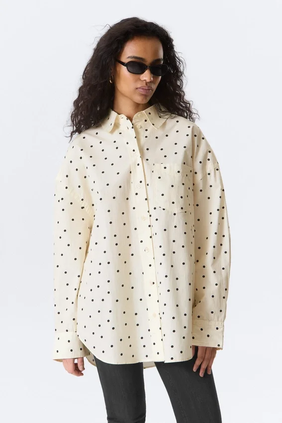 Camisas oversize de manga larga – Amarillo claro – Lunares Camisas oversize de manga larga – Amarillo claro – Lunares