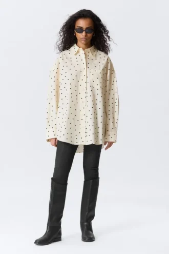 Camisas oversize de manga larga – Amarillo claro – Lunares