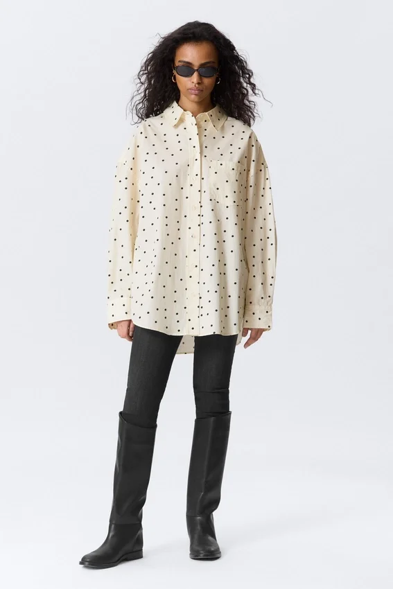 Camisas oversize de manga larga – Amarillo claro – Lunares Camisas oversize de manga larga – Amarillo claro – Lunares