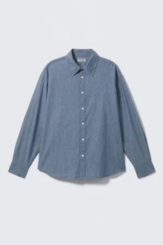 Camisas oversize de manga larga de denim – Azul