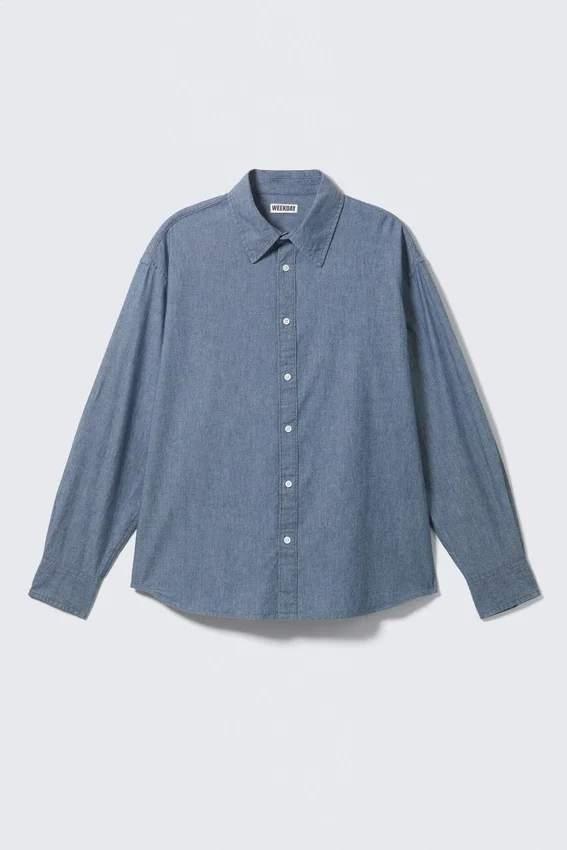 Camisas oversize de manga larga de denim – Azul Camisas oversize de manga larga de denim – Azul