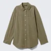 Camisas oversize de manga larga de popelín – Cuadros verde caqui oscuro
