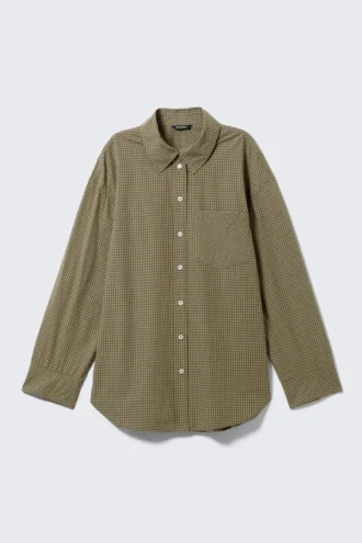 Camisas oversize de manga larga de popelín – Cuadros verde caqui oscuro
