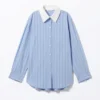 Camisas oversize de manga larga de popelín – Rayas azul claro Camisas oversize de manga larga de popelín – Rayas azul claro