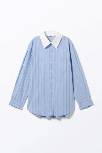 Camisas oversize de manga larga de popelín – Rayas azul claro