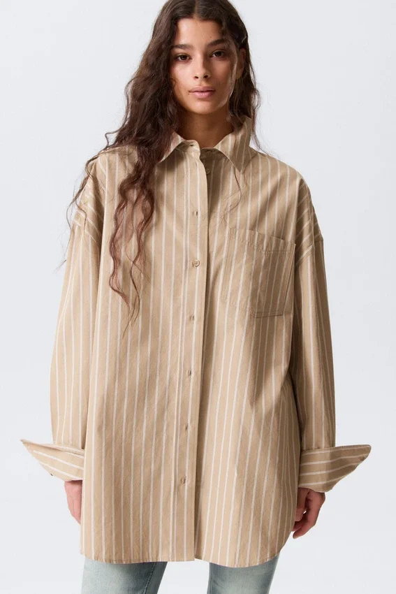 Camisas oversize de manga larga – Rayas beige Camisas oversize de manga larga – Rayas beige