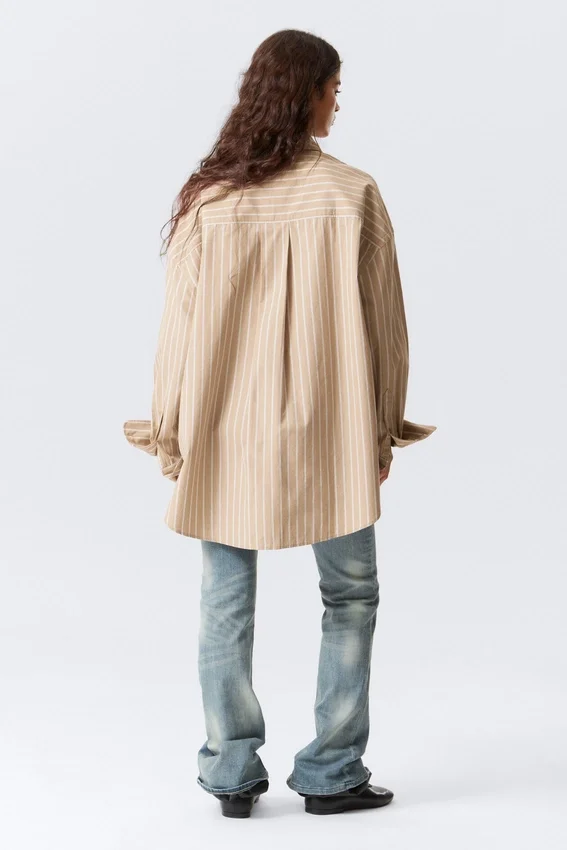 Camisas oversize de manga larga – Rayas beige Camisas oversize de manga larga – Rayas beige