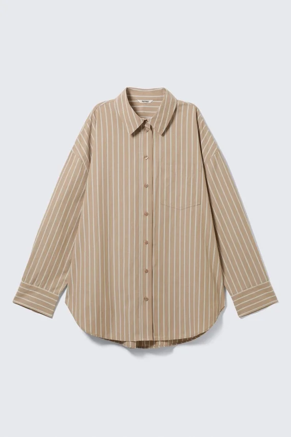 Camisas oversize de manga larga – Rayas beige Camisas oversize de manga larga – Rayas beige