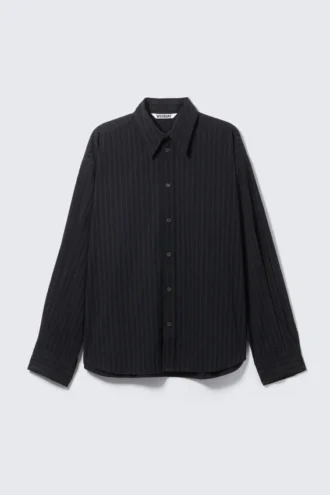 Camisas oversize de popelín con botones – Negra – Rayas azul oscuro