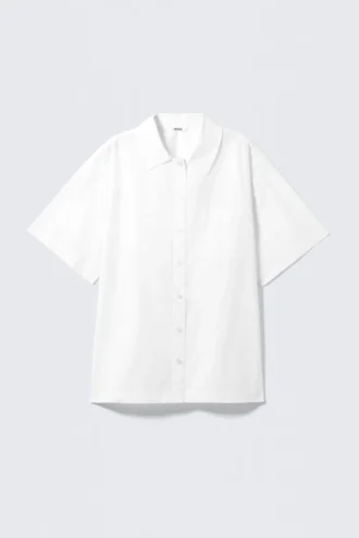 Camisas oversize de popelín de algodón de manga corta – Blanca
