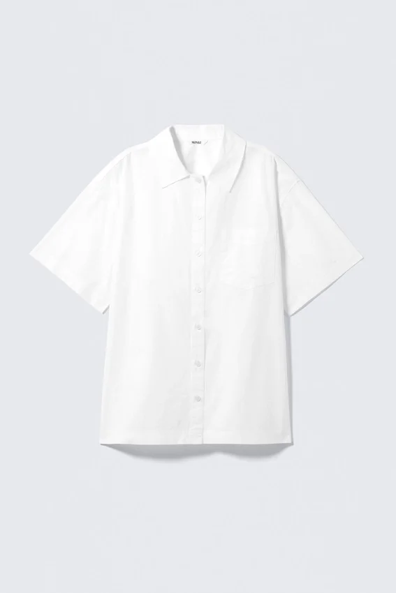 Camisas oversize de popelín de algodón de manga corta – Blanca Camisas oversize de popelín de algodón de manga corta – Blanca