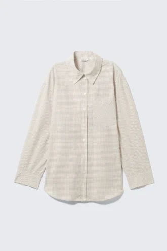 Camisas oversize de popelín de manga larga – A cuadros beige claro