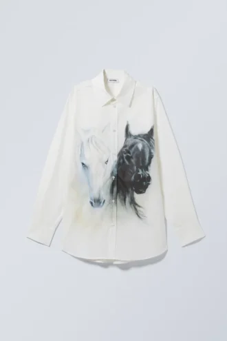 Camisas oversize de popelín estampadas – Caballos blancos y negros