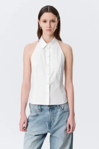 Camisas sin mangas con cuello halter – Blanco