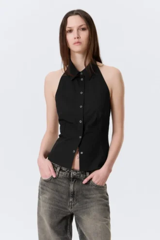 Camisas sin mangas con cuello halter – Negro