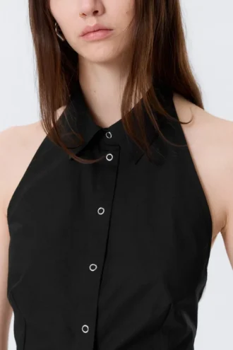 Camisas sin mangas con cuello halter – Negro