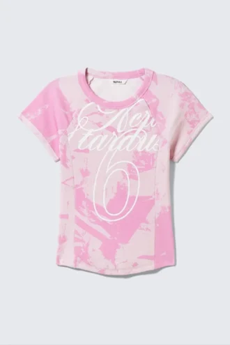 Camiseta ajustada con costuras en contraste – Pink Stardust