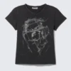 Camiseta ajustada con cuello en V y estampado – Negro – Estampado de ciencia ficción Camiseta ajustada con cuello en V y estampado – Negro – Estampado de ciencia ficción