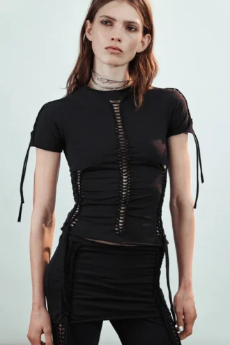 Camiseta ajustada con nudos – Negro