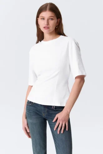 Camiseta ajustada con pinzas – Blanca
