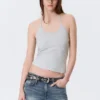 Camiseta ajustada de algodón con cuello halter – Gris jaspeado