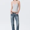 Camiseta ajustada de algodón con cuello halter – Gris jaspeado