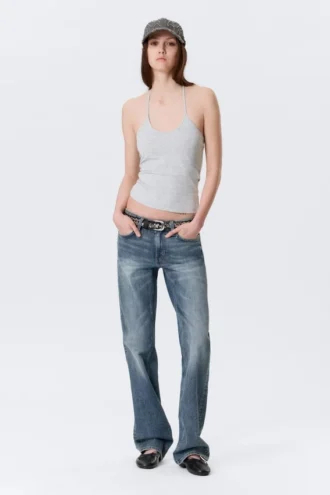 Camiseta ajustada de algodón con cuello halter – Gris jaspeado